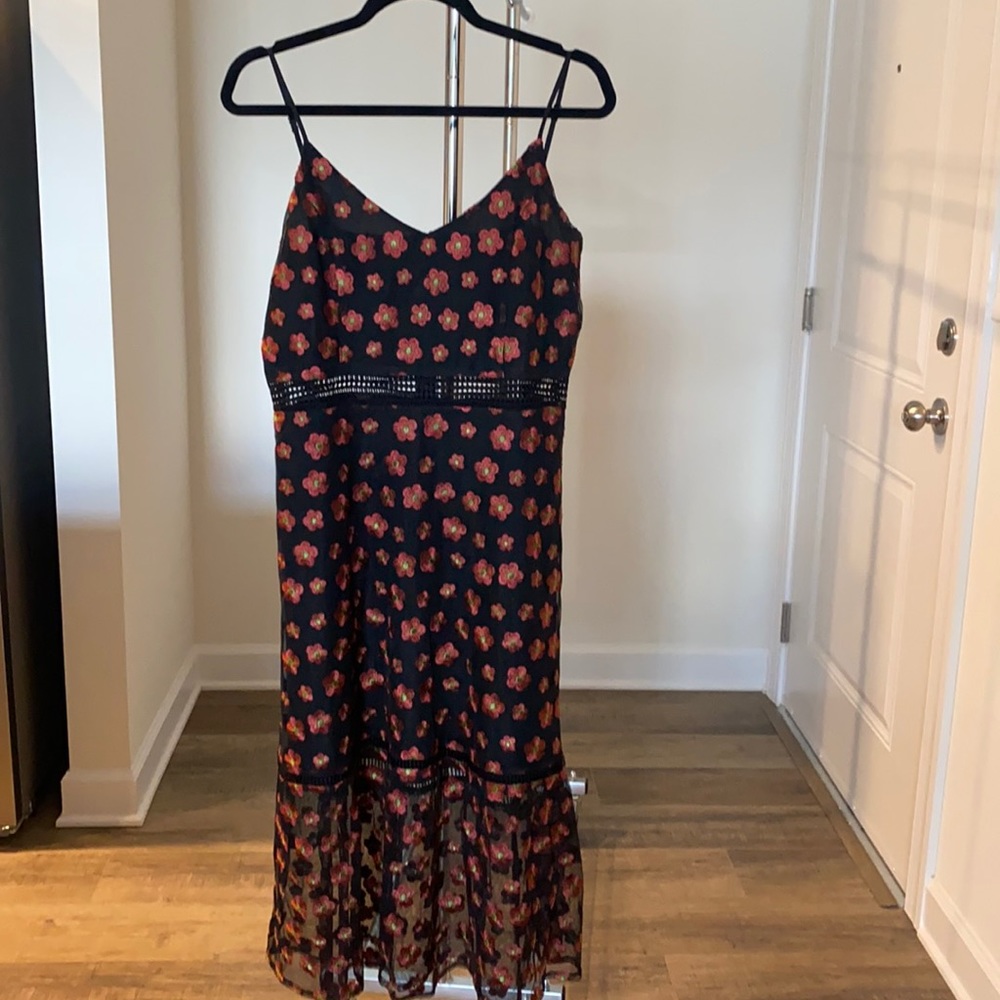 Jack by BB Dakota Black Midi Dress with Red Floral Print